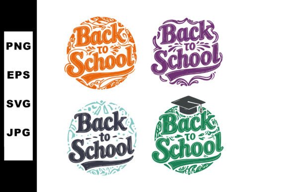 Back to School Round Badge Designs with Vibrant Colors and Decorative Elements