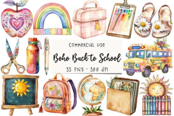 Boho Back to School Sublimation Clipart