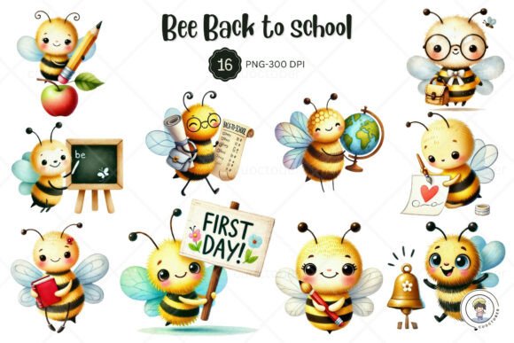 Cute Bees Going Back to School: A Versatile Design Set for Creative Projects