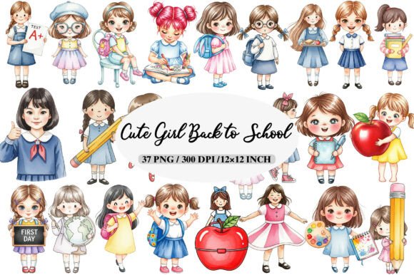 Cute Girl Back to School Clipart Bundle – Strategic Use for Creative and Business Goals