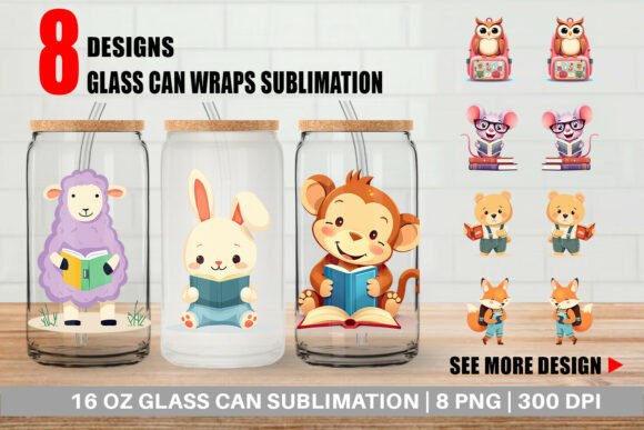 Glass Can Back to School Animals