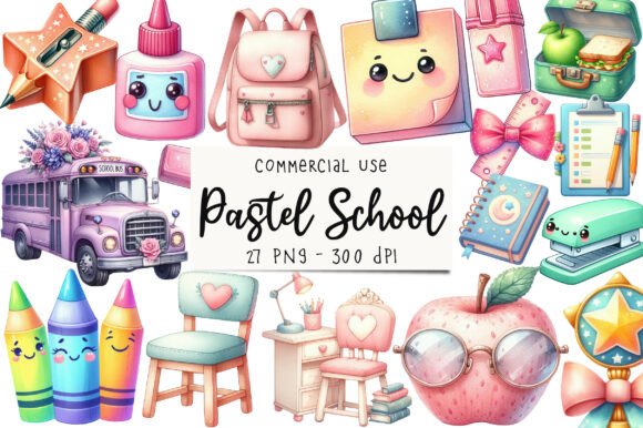 Pastel School Clipart, Back to School: A Versatile Design Resource for Creative Projects