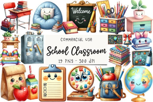 Watercolor Back to School Classroom: A Versatile Design for Creative Projects