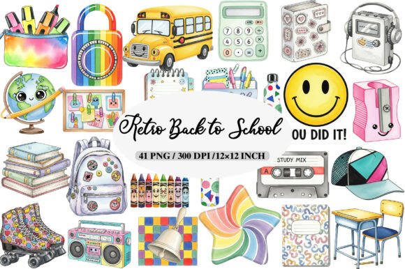 Watercolor Retro Back to School Clipart: A Creative Resource for Design Projects